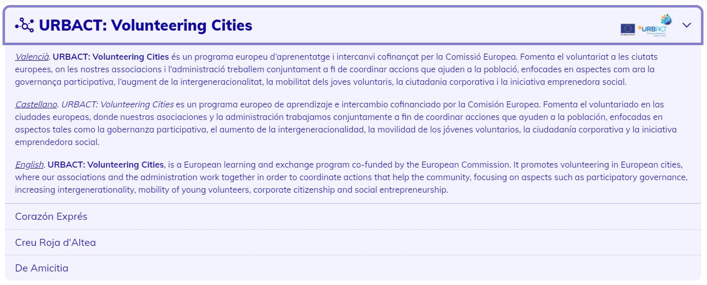Volunteering Cities, volunteerism, good practice, Altea, associations website