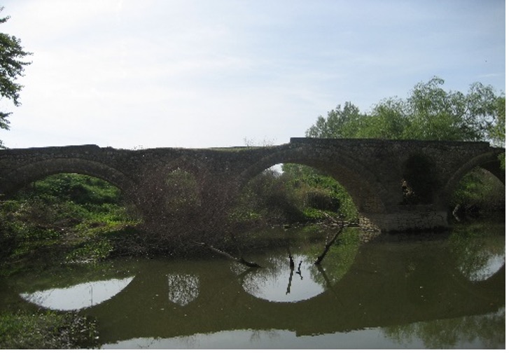 A historic bridge over a river. 