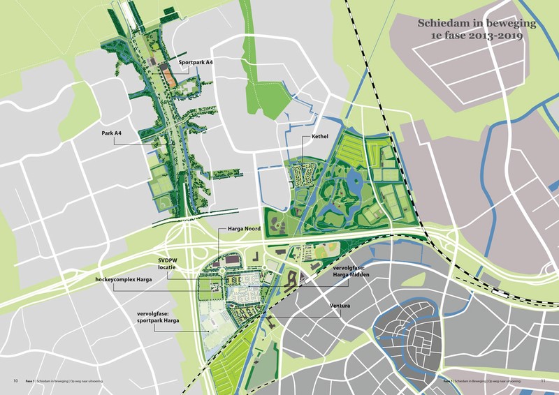 Kaart van Schiedam met de visualisatie van ‘Schiedam in Beweging’.