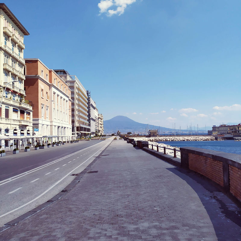 Naples waterfront, usually very crowded, deserted during the lockdown