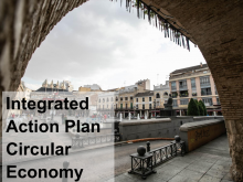 a view of the city of Ciudad Real with the text "Integrated Action Plan Circular Economy" on it