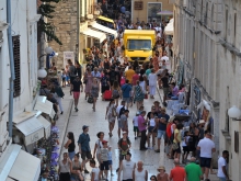 Crowded city centre of Zadar with freight vehicle